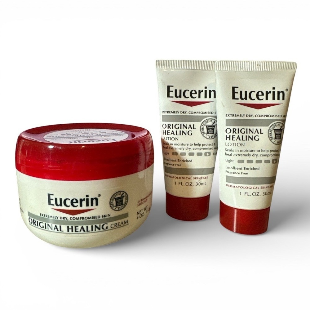 Eucerin Original Healing 1 Cream 4oz & 2 Lotion 1oz Set Unisex 3pc‎ Bundle New